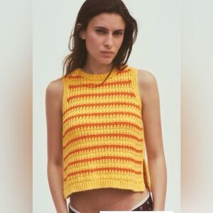 Zara yellow orange striped knit sweater vest.